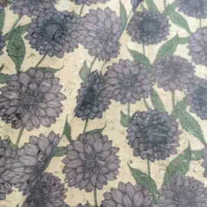 This is a dahlia printed pattern on cork fabric