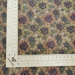 This is a sunflower printed pattern on cork fabric