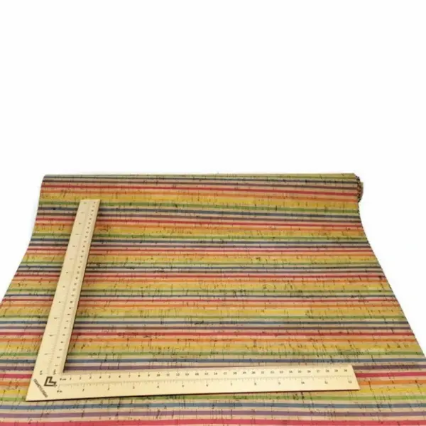 This is a rainbow printed pattern on cork fabric