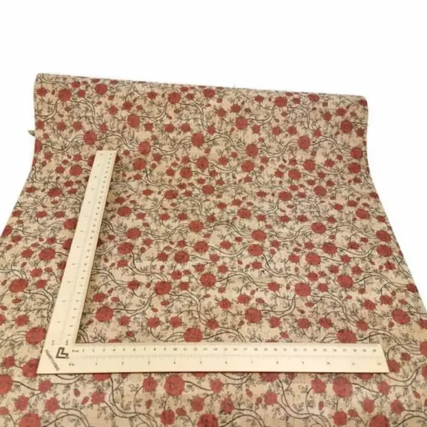 This is a roses printed pattern on cork fabric