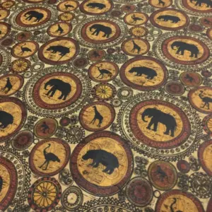 This is a animals printed pattern on cork fabric