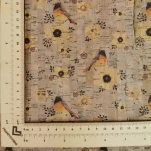 This is a birds printed pattern on cork fabric