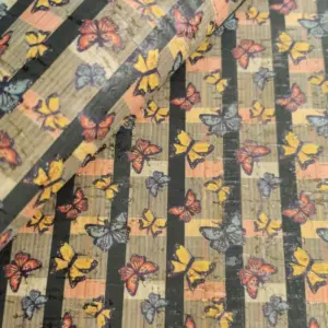 This is a butterflies printed pattern on cork fabric