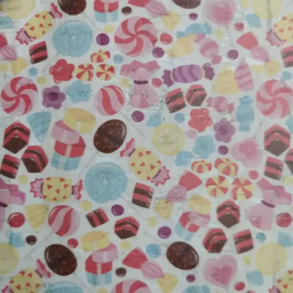 This is a candy printed pattern on cork fabric