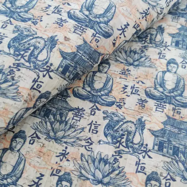 This is a chinese printed pattern on cork fabric