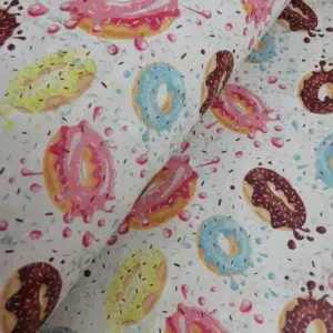 This is a donuts printed pattern on cork fabric