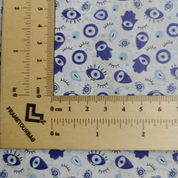 This is a evil eye printed pattern on cork fabric
