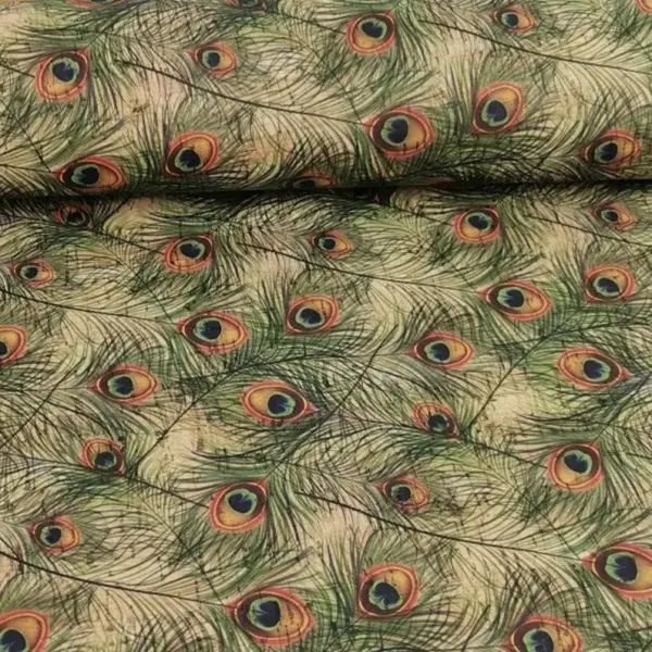 This is a feathers printed pattern on cork fabric