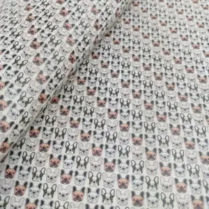 This is a frenchies printed pattern on cork fabric