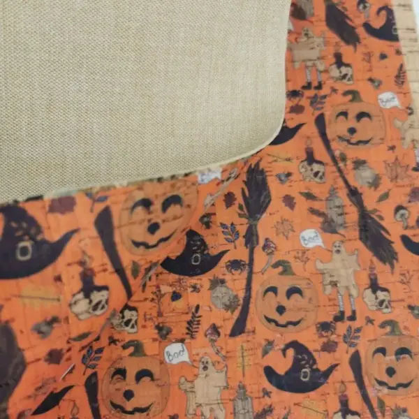 This is a halloween printed pattern on cork fabric