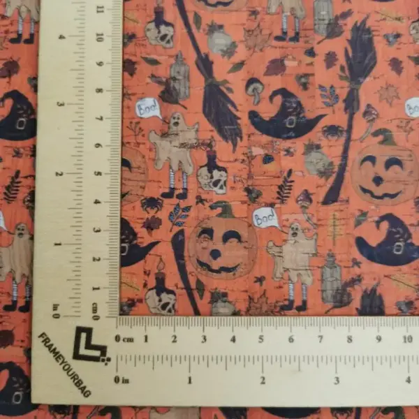 This is a halloween printed pattern on cork fabric