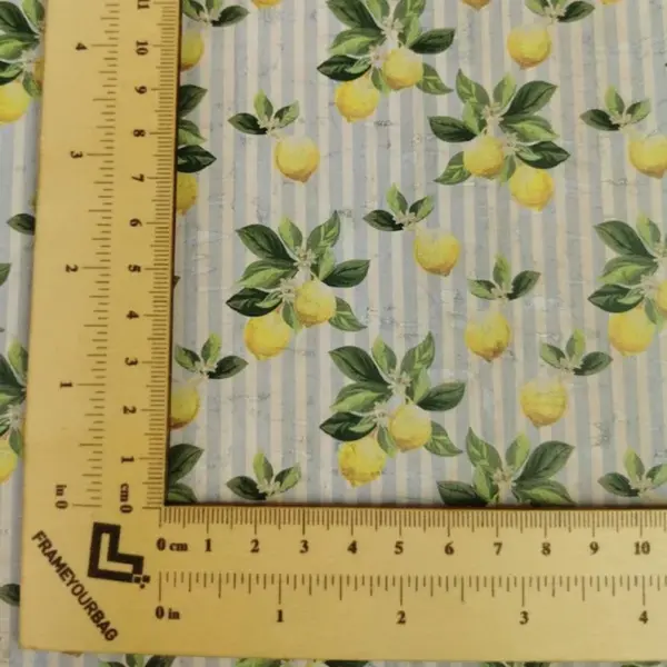 This is a lemons printed pattern on cork fabric