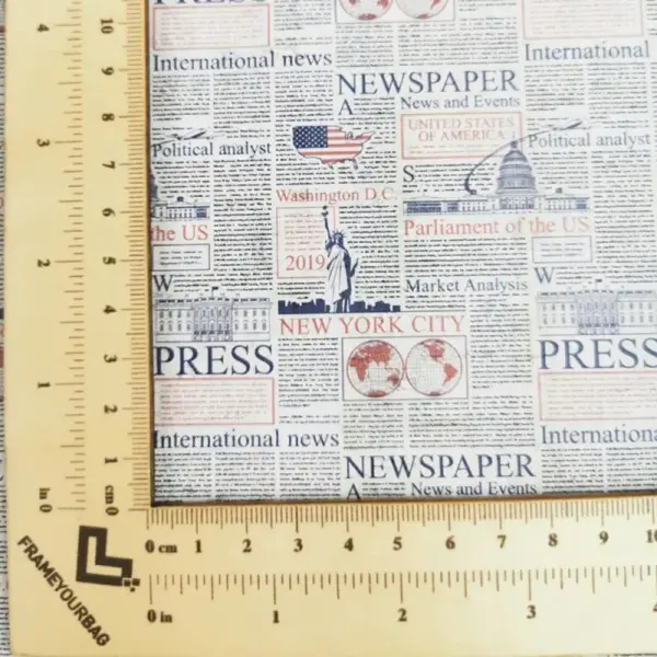 This is a newspaper printed pattern on cork fabric