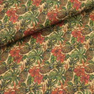 This is a pineapples printed pattern on cork fabric