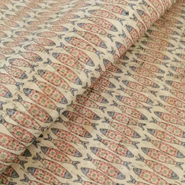 This is a sardines printed pattern on cork fabric