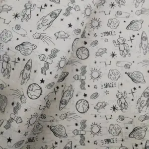 This is a space printed pattern on cork fabric