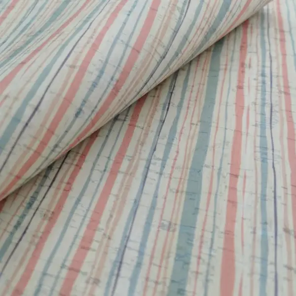 This is a stripes printed pattern on cork fabric