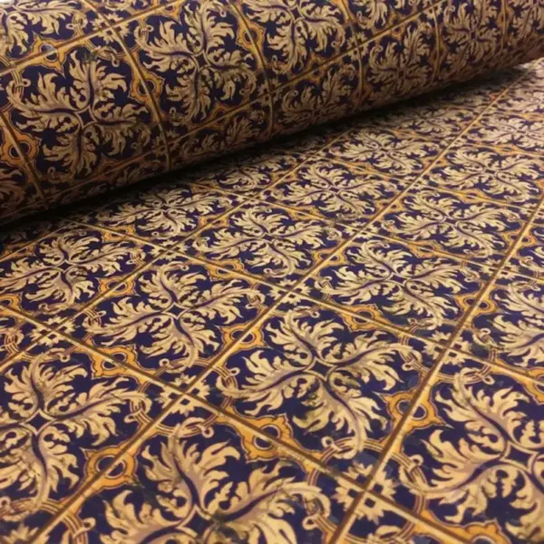 This is a tiles printed pattern on cork fabric