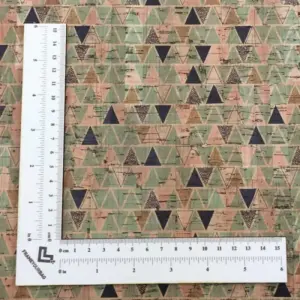 This is a triangles printed pattern on cork fabric