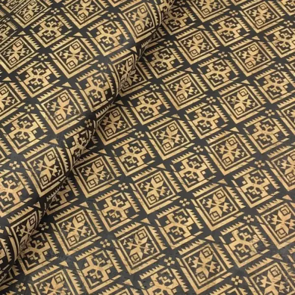 This is a tribal printed pattern on cork fabric