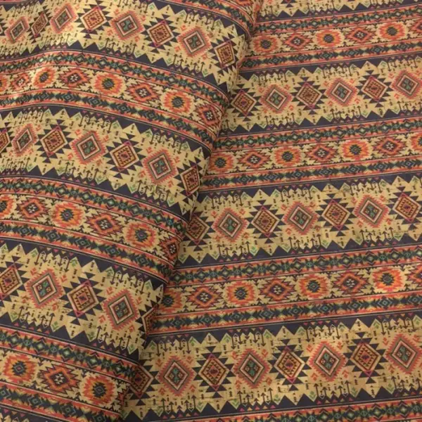 This is a tribal printed pattern on cork fabric
