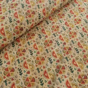 This is a watermelon printed pattern on cork fabric