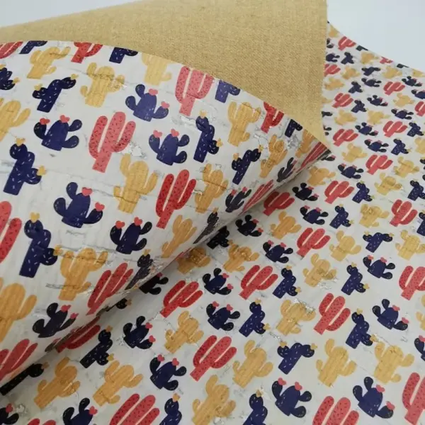 This is a cactus printed pattern on cork fabric