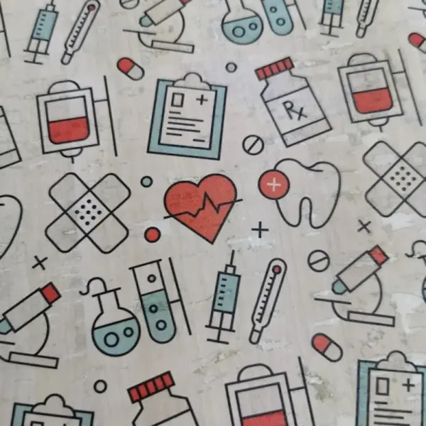 This is a medical printed pattern on cork fabric