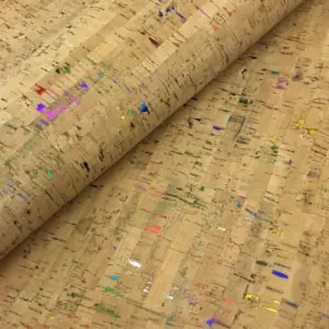 This is a natural rustic with rainbow flecks cork fabric