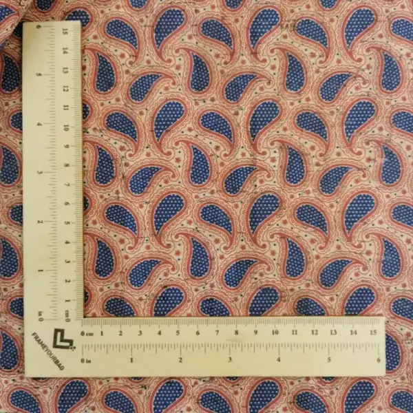 This is a paisley printed pattern on cork fabric