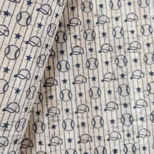 This is a baseball printed pattern on cork fabric