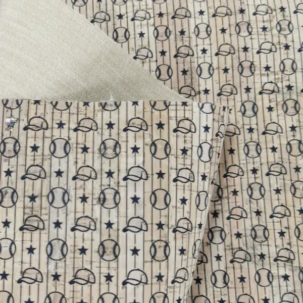 This is a baseball printed pattern on cork fabric