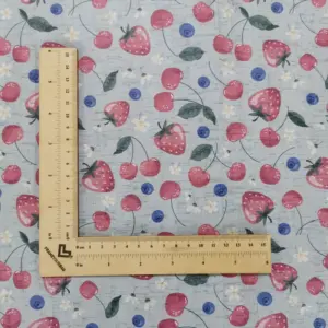 This is a berries printed pattern on cork fabric