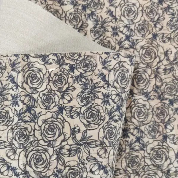 This is a roses printed pattern on cork fabric