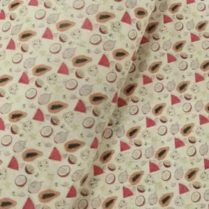 This is a fruits printed pattern on cork fabric