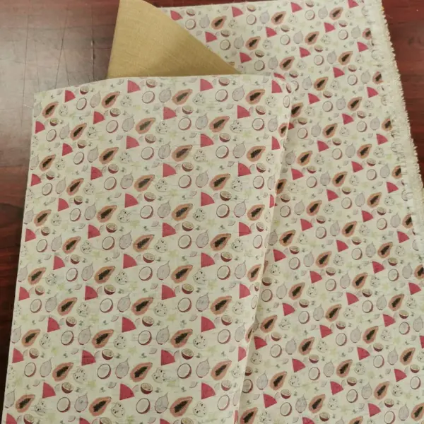 This is a fruits printed pattern on cork fabric
