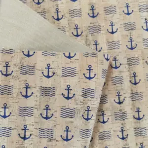 This is a navy printed pattern on cork fabric