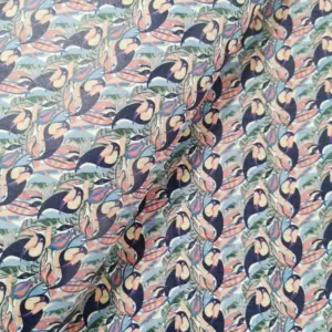 This is a parrots printed pattern on cork fabric