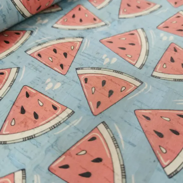 This is a watermelon printed pattern on cork fabric