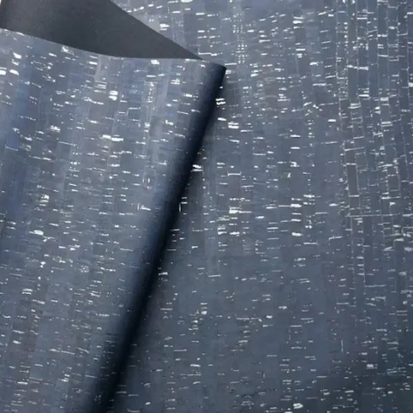 This is a dark blue cork fabric with silver flecks