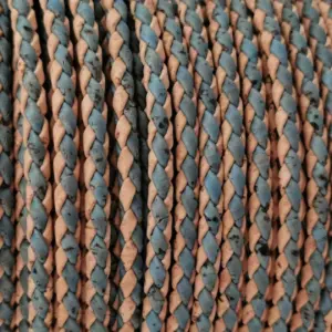 This is a 5mm natural superior and petroleum blue superior braided round cork cord