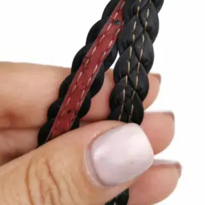 This is a 10mm black superior braided flat cork cord with bordeaux