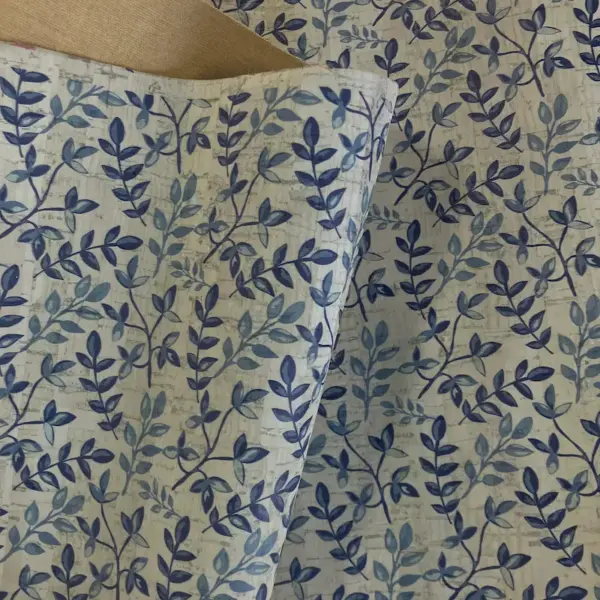 This is a leafs printed pattern on white rustic cork fabric