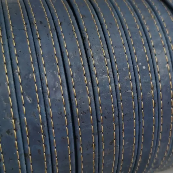 This is a 10mm navy blue superior with natural stitching flat cork cord