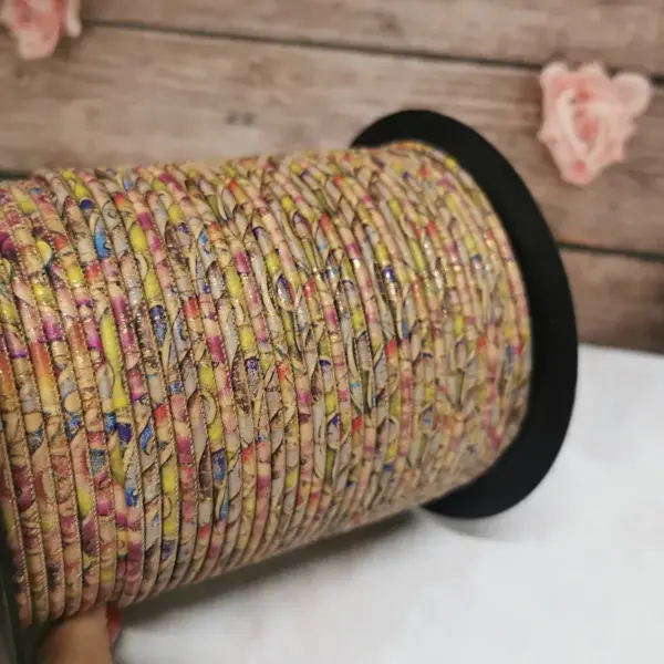 This is a 3mm colorful flowers rustic round cork cord