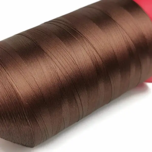This is a brown polyester sewing thread